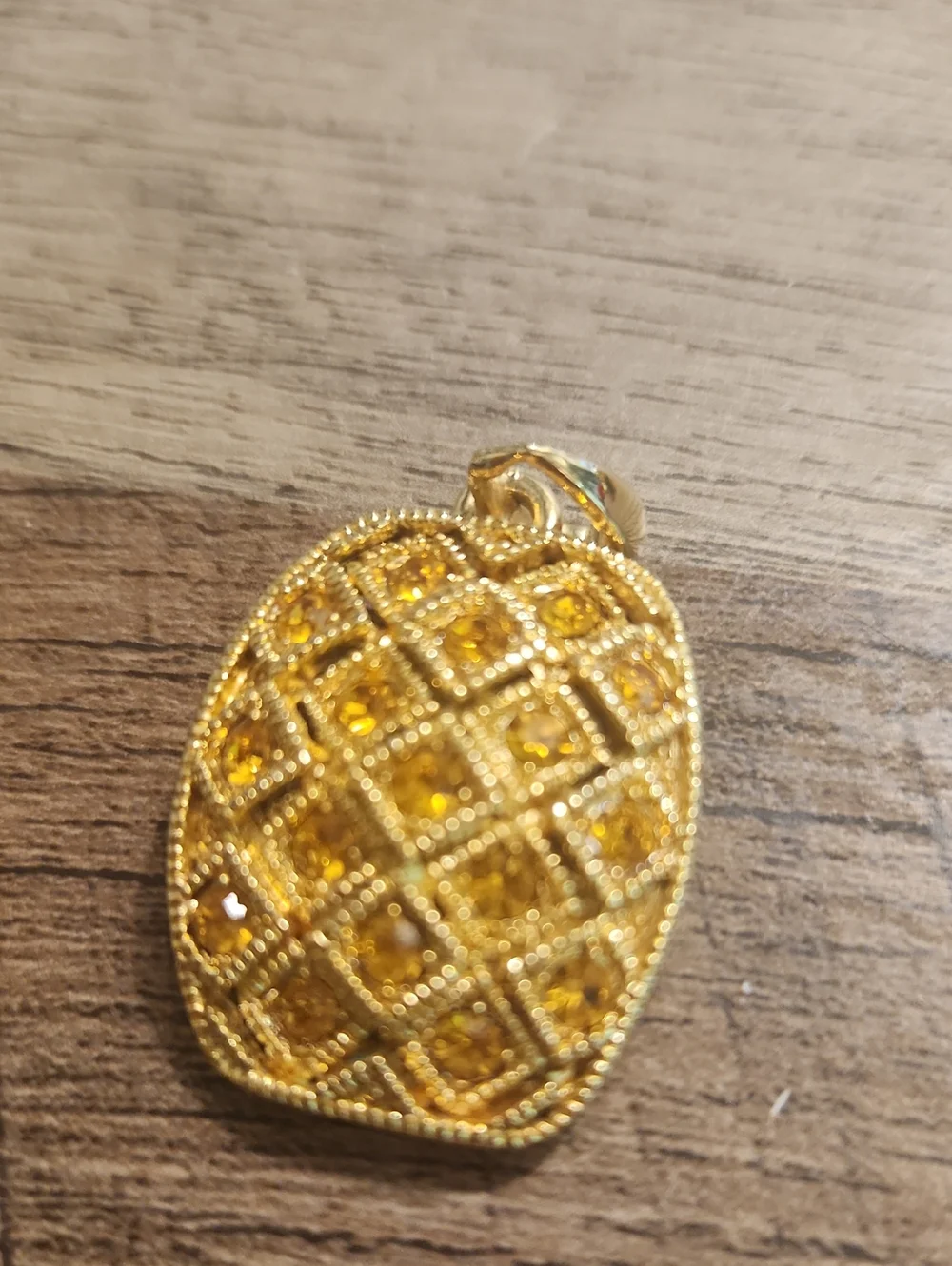 Gold-Tone Yellow Crystal Grid Pendant and Earring Set